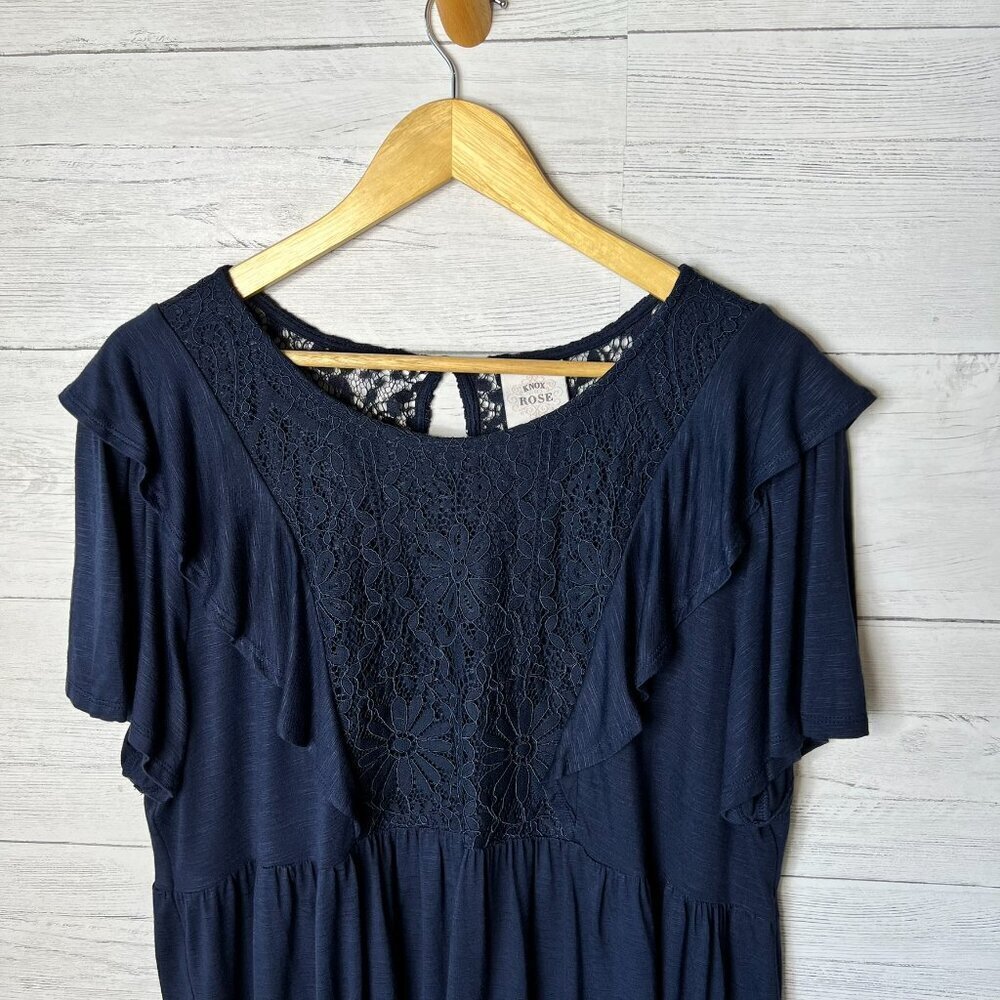 Knox Rose Blouse Womens Size XXL Navy Indigo Ink Floral Lace Babydoll Top - Picture 6 of 16